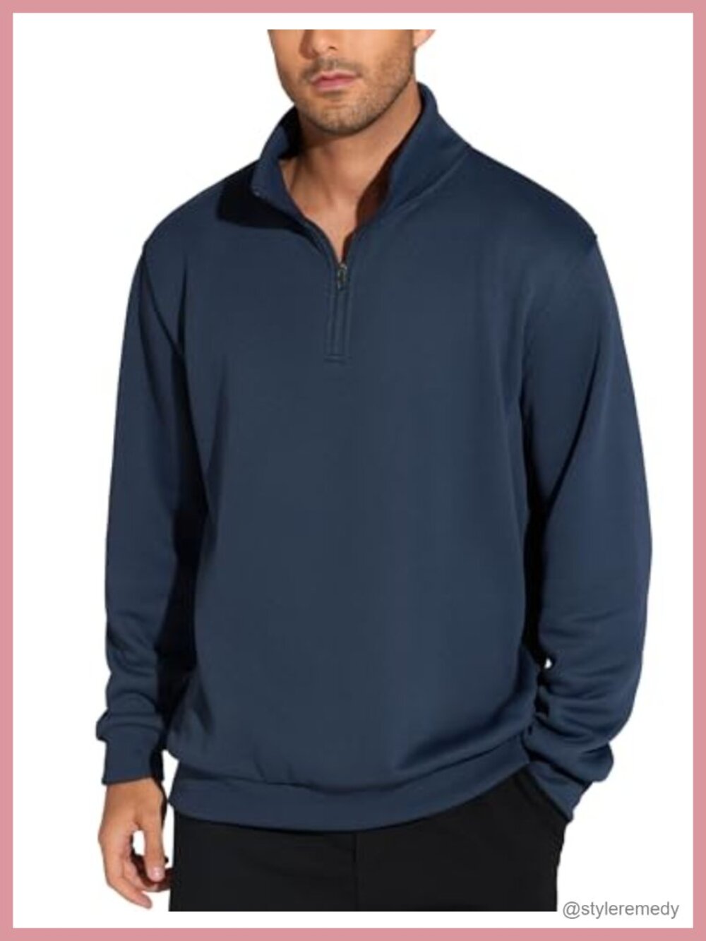 Men's Half Zip Fleece Pullover Sweatshirt Mock Neck Dropped Shoulder Ribbed